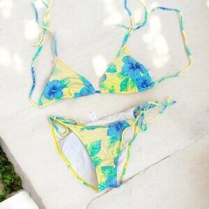 Vintage Floral Bikini Set y2k tropical Beachy Hawaii M DD
